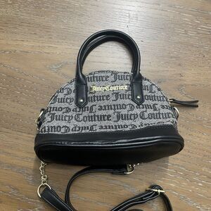 Juicy Couture Mini Crossbody Bag Top Zip Logo Monogram Half Chain Black‎